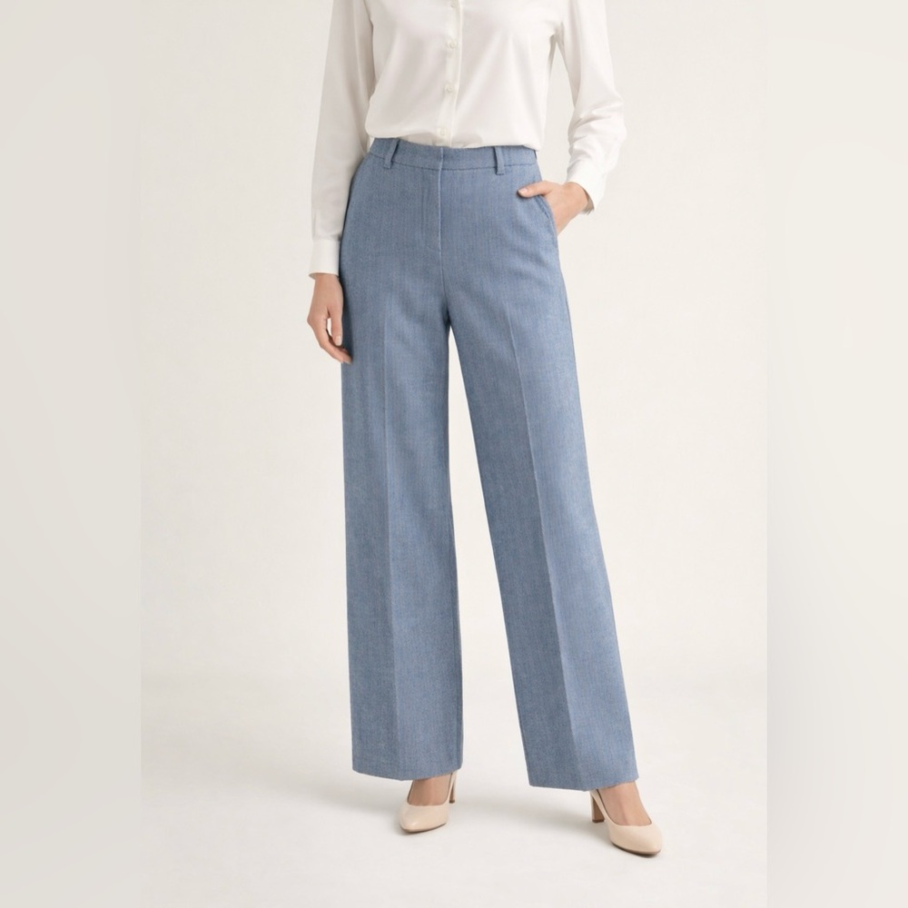 Boden Wool Blend Wide Leg Pant in blue herringbone